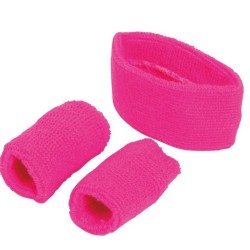 SET BANDEAU ET POIGNETS EPONGE ROSE FLUO
