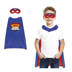 CAPE ET MASQUE BLEU SUPER HERO BLEU ET ROUGE