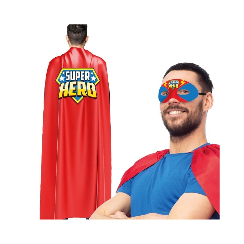 SET SUPER HEROS ADULTE CAPE ET MASQUE ROUGE ET BLEU SUPER HEROS