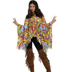 DEGUISEMENT PONCHO HIPPIE MULTICOLORE PEACE
