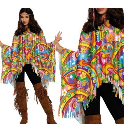 DEGUISEMENT PONCHO HIPPIE MULTICOLORE PEACE