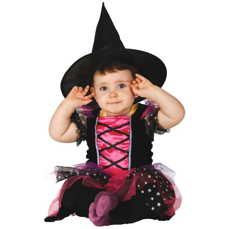 DEGUISEMENT BEBE PETITE SORCIERE NOIR ET ROSE TAILLE 12-24 MOIS 