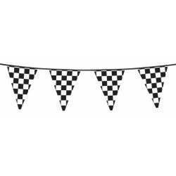 GUIRLANDE FANION RACING QUADRILLEE NOIR ET BLANC 6 M