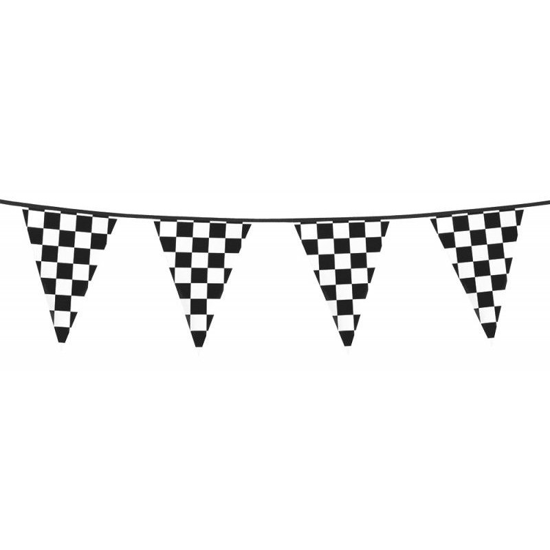 GUIRLANDE FANION RACING QUADRILLEE NOIR ET BLANC 6 M