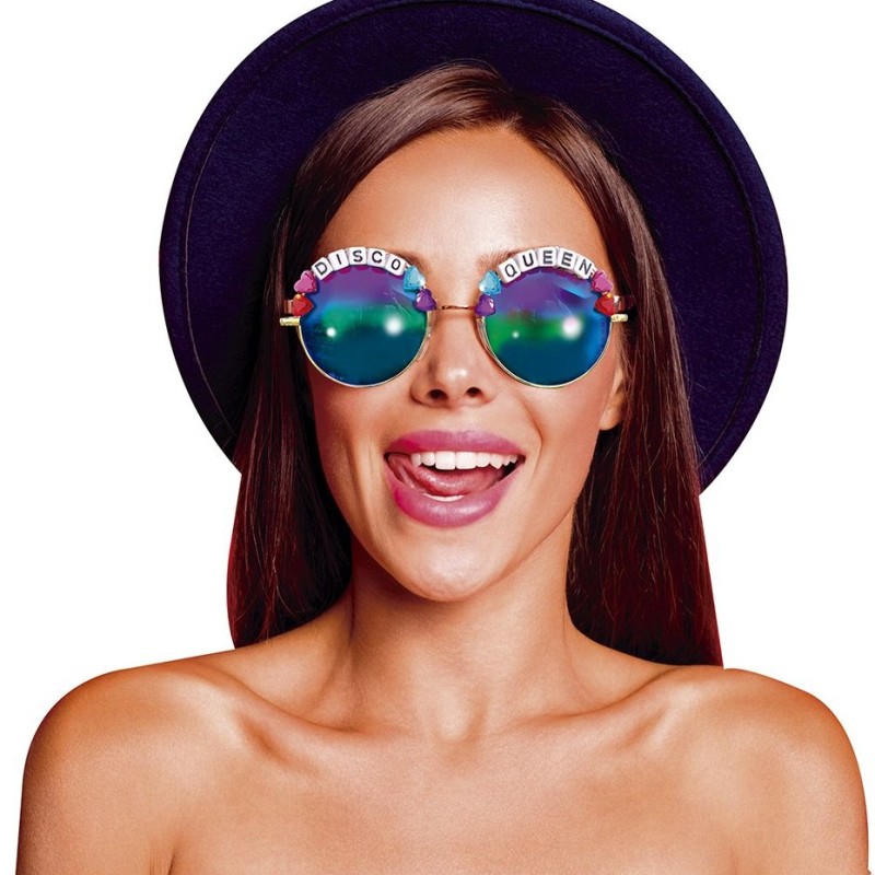 LUNETTES DISCO QUEEN RONDES VERRES BLEU MIROIR