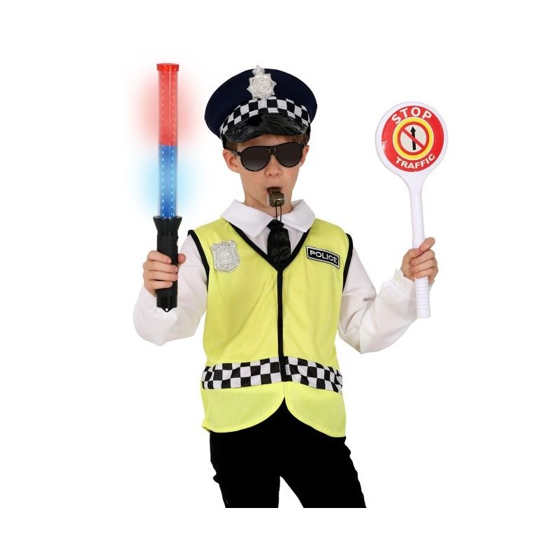 KIT OU SET POLICE DE CIRCULATION BATON LUMINEUX LUNETTES PANNEAU INSIGNE SIFFLET