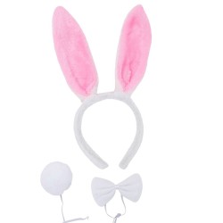 KIT LAPIN BLANC ET ROSE ( SERRE-TETE OREILLE, QUEUE, NOEUD PAPILLON )