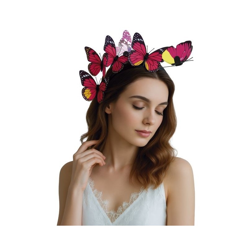 SERRE-TETE OU TIARE PAPILLONS ROSE