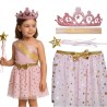 SET PRINCESSE COURONNE BAGUETTE TUTU A POIS ET ECHARPE ROSE ET OR