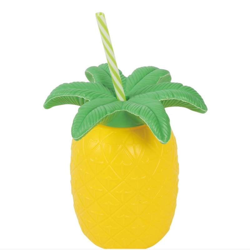 GOBELET ANANAS AVEC PAILLE 18 CM