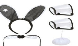 SET LAPINE SEXY BUNNY NOIR ET BLANC OREILLES TOUR DE COU NOEUD PAP ET MANCHETTES