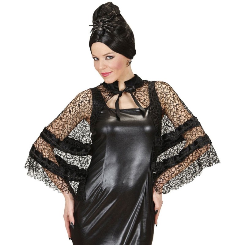 CAPE COURTE EN DENTELLE EFFET TOILE D'ARAIGNEE NOIRE