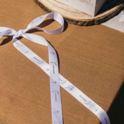 RUBAN CROIX ET COMMUNION SATIN BLANC ET OR 1.9 CM X 10M