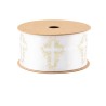 RUBAN CROIX VEGETALISEE SATIN BLANC ET OR 3.8 CM X 10M