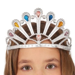 COURONNE DIADEME ARGENT FAUSSES PIERRES COULEURS
