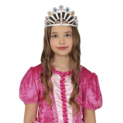 COURONNE DIADEME ARGENT FAUSSES PIERRES COULEURS