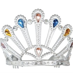COURONNE DIADEME ARGENT FAUSSES PIERRES COULEURS