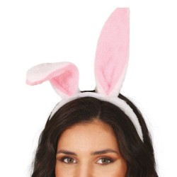 SERRE TETE OREILLES DE LAPIN PELUCHE ROSE ET BLANC