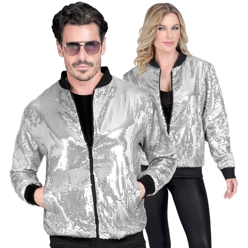 DEGUISEMENT BLOUSON HOMME OU FEMME SEQUIN ARGENT TAILLE XXL