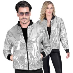 DEGUISEMENT BLOUSON HOMME OU FEMME SEQUIN ARGENT TAILLE L-XL