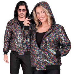 DEGUISEMENT BLOUSON BOMBER AVEC CAPUCHE SEQUIN MULTICOLORE TAILLE L-XL
