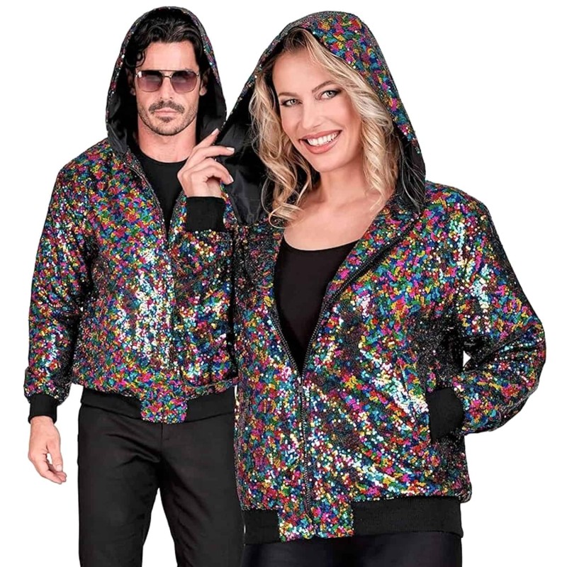 DEGUISEMENT BLOUSON BOMBER AVEC CAPUCHE SEQUIN MULTICOLORE TAILLE L-XL