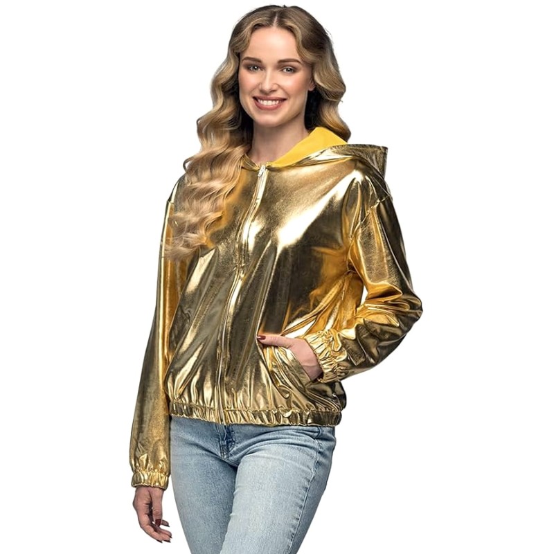 DEGUISEMENT BLOUSON BOMBER AVEC CAPUCHE RAVE OR TAILLE L-XL