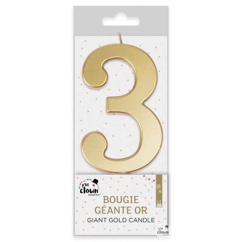 BOUGIE GEANTE OR CHIFFRE 3