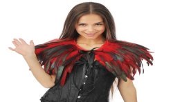 CAPE COL GOTHIQUE EN PLUMES NOIR ET ROUGE