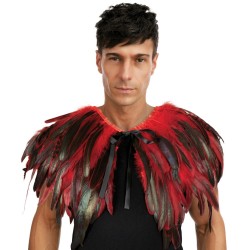 CAPE COL GOTHIQUE EN PLUMES NOIR ET ROUGE