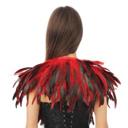 CAPE COL GOTHIQUE EN PLUMES NOIR ET ROUGE
