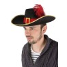 CHAPEAU FEUTRE MOUSQUETAIRE NOIR BANDEAU ET PLUME ROUGE