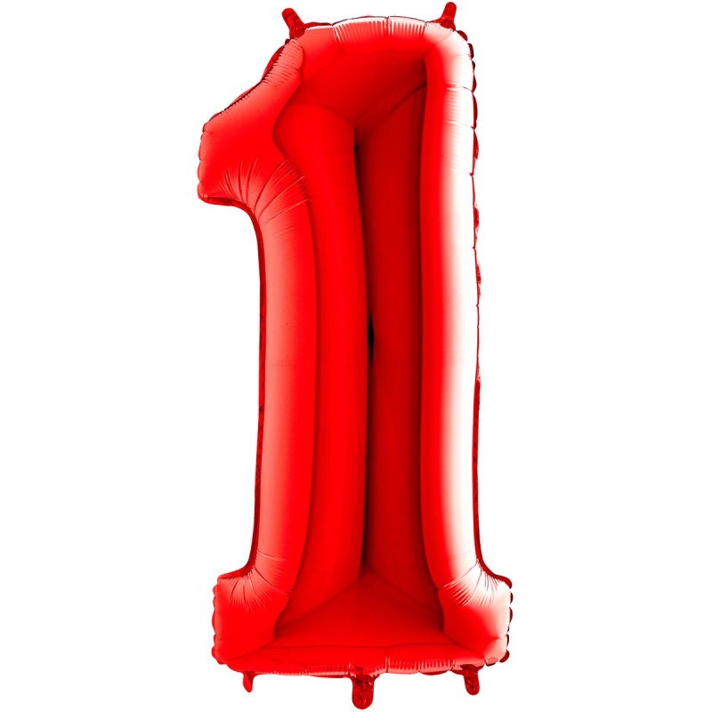 BALLON METALLIQUE CHIFFRE 1 ROUGE 66 CM
