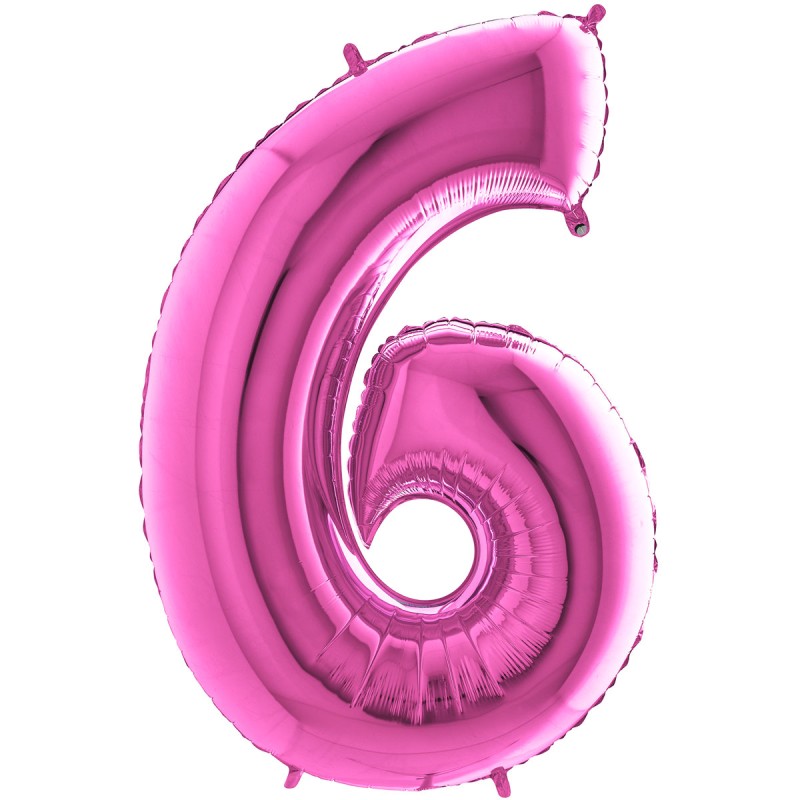 BALLON METALLIQUE CHIFFRE 6 ROSE FUCHSIA 66 CM