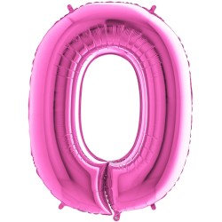 BALLON METALLIQUE CHIFFRE 0 ROSE FUCHSIA 66 CM