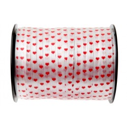 RUBAN BOLCDUC BLANC AVEC COEURS ROUGES IMRPIMES 7.5 MM X 50 M