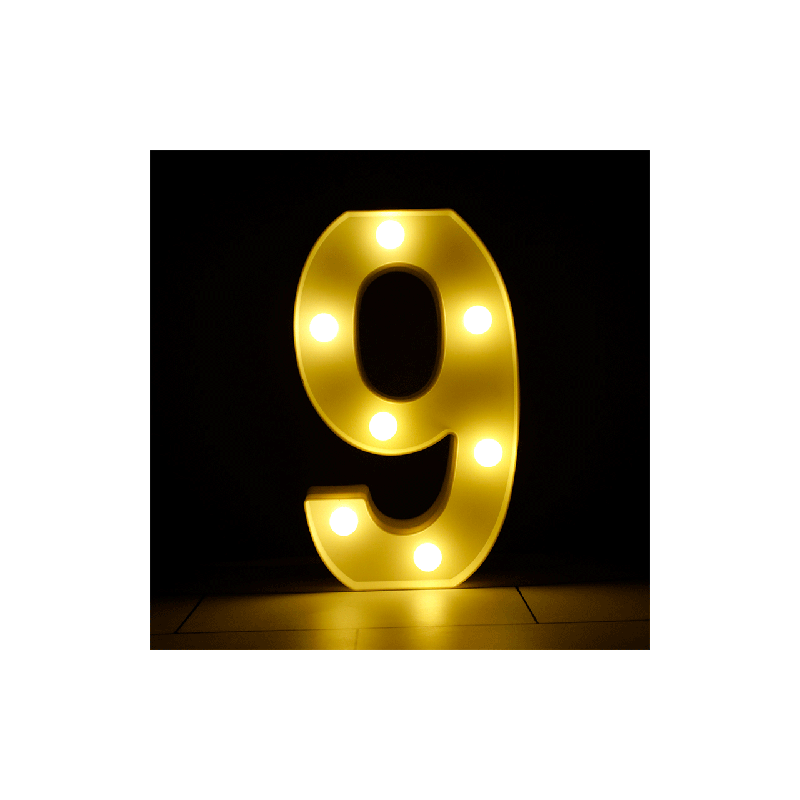 DECORATION LED CHIFFRE 9 25 CM BLANC CHAUD