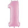BALLON METALLIQUE CHIFFRE 1 ROSE PASTEL 66 CM