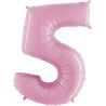 BALLON METALLIQUE CHIFFRE 5 ROSE PASTEL 66 CM