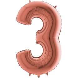 BALLON METALLIQUE CHIFFRE 3 ROSE GOLD 66 CM