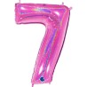 BALLON METALLIQUE CHIFFRE 7 HOLOGRAPHIQUE GLITTER ROSE FUCHSIA 102CM 