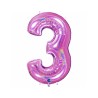 BALLON METALLIQUE CHIFFRE 3 HOLOGRAPHIQUE GLITTER ROSE FUCHSIA 102CM 