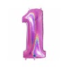 BALLON METALLIQUE CHIFFRE 1 HOLOGRAPHIQUE GLITTER ROSE FUCHSIA 102CM 