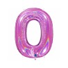 BALLON METALLIQUE CHIFFRE 0 HOLOGRAPHIQUE GLITTER ROSE FUCHSIA 102CM 