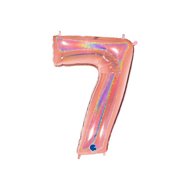 BALLON METALLIQUE CHIFFRE 7 ROSE GOLD HOLOGRAPHIQUE 102CM