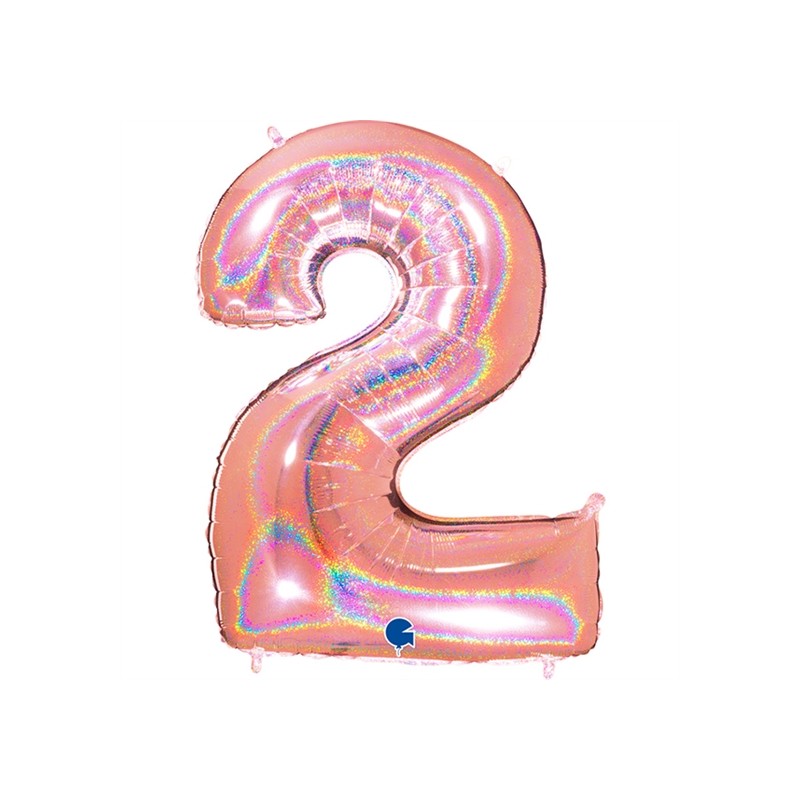 BALLON METALLIQUE CHIFFRE 2 ROSE GOLD HOLOGRAPHIQUE 102CM