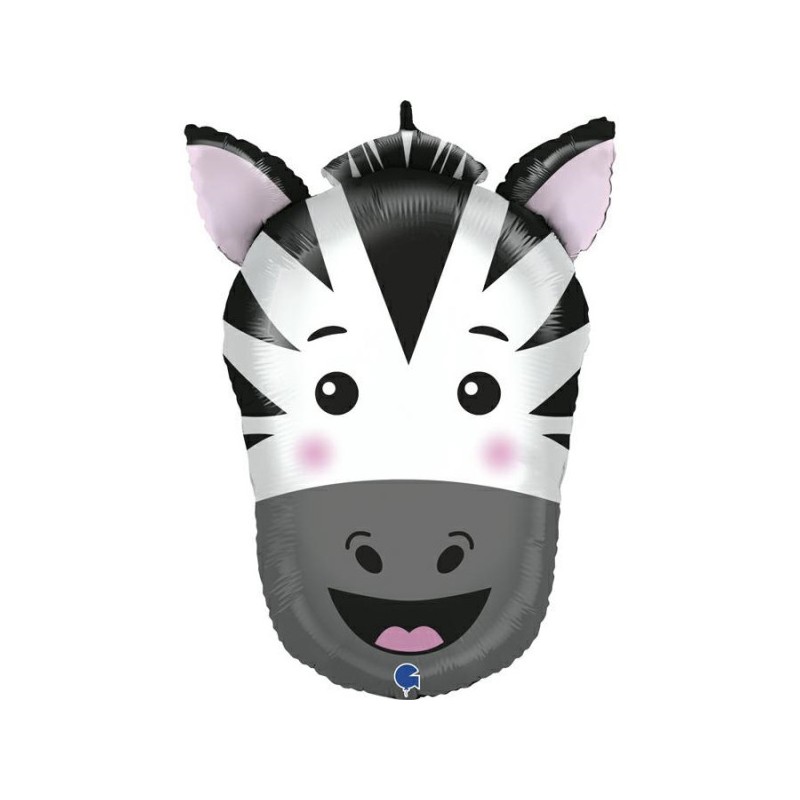 BALLON METALLIQUE TETE DE ZEBRE BLANC ET NOIR 61 CM