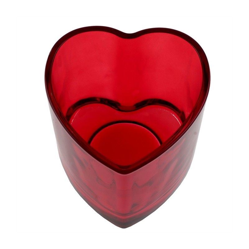 PHOTOPHORE OU PORTE BOUGIE VERRE COEUR ROUGE 7.5 x 7.5 x 6.5 CM