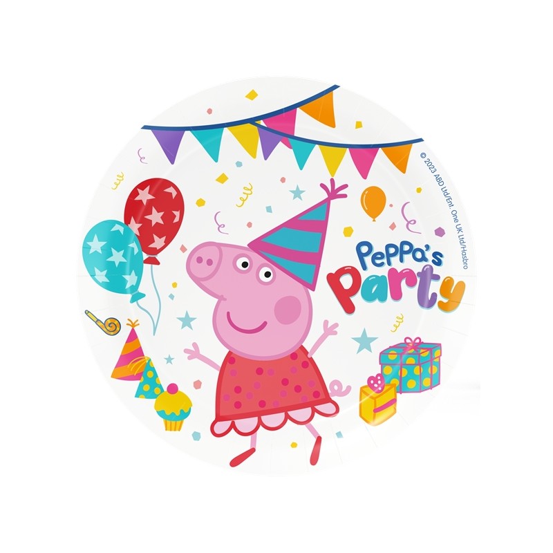 8 ASSIETTES EN CARTON BIODEGRADABLE PEPPA PIG 23 CM 