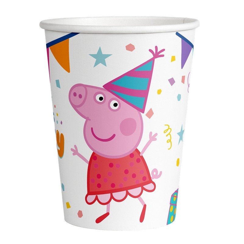 8 GOBELETS EN CARTON BIODEGRADABLE PEPPA PIG 270 ML